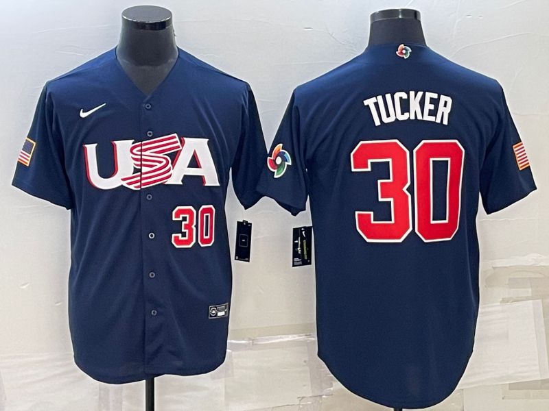 Men 2023 World Cub USA 30 Tucker Blue Nike MLB Jersey1